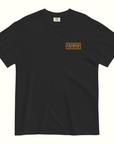 Black tee shirt with Papaya Lacorsa Logotype on a white background