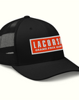 Black Trucker Hat with Red Embroidered Lacorsa Grand Prix Game Patch Logo