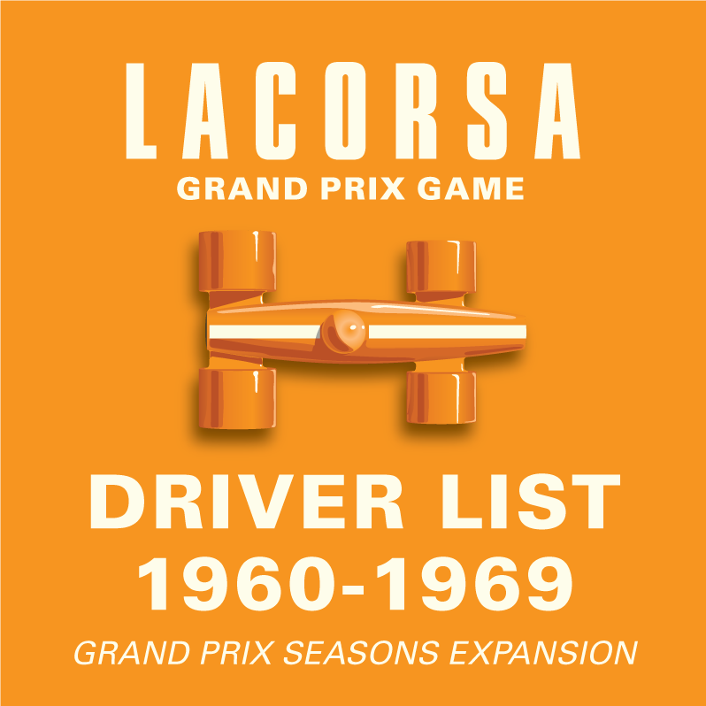 Lacorsa Grand Prix Game driver list expansion for 1960-1969 seasons on an orange background