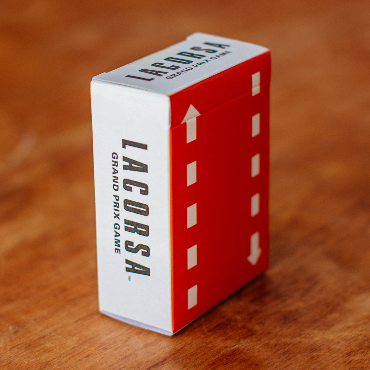 Lacorsa playing cards tuck box on a wood table