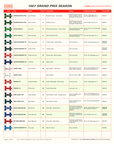 1967 Grand Prix Season car color chart with various car models and their corresponding colors.