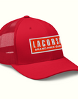 Red Trucker Hat with Red Embroidered Lacorsa Grand Prix Game Patch Logo
